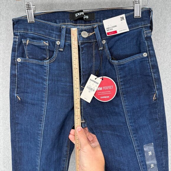 Express Womens Denim Perfect Ankle Skinny Jean Size 2 Dark Wash Center Seam NEW - Picture 13 of 15